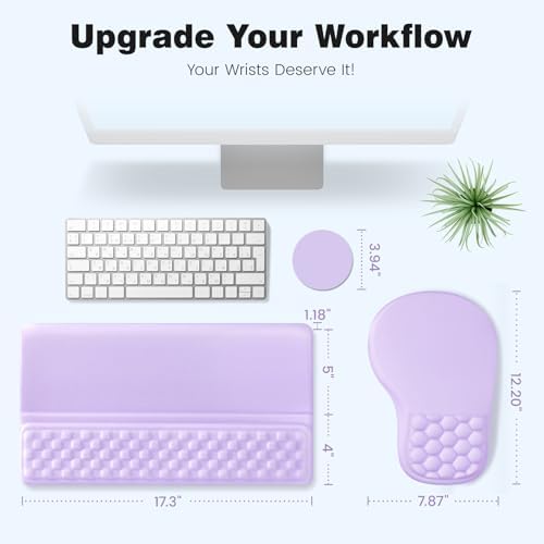 Ospelelf Ergonomic Mouse Pad and Keyboard Stand Wrist Rest Set, Memory Foam Comfort, Pain Relief for Typing, Office Desk Accessories, Purple - Image 6