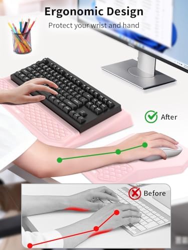 3-in-1 Ergonomic Keyboard Stand with Wrist Rest & Mouse Pad Set, Pink - Image 2