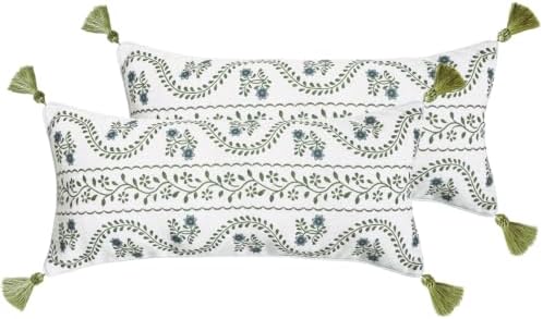 ISAENNE Designer Linen Throw Pillow Cover,Set of 2,28"x12"-Mosella D by Isaennehomedecoration