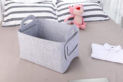 Minoisome Storage Basket Felt Storage Bin Collapsible& Convenient Box Organizer with Carry Handles for Office Bedroom Closet Babies Nursery Toys Laundry (Light grey, 15.7inch（L）×11inch（W）×10inch（H）) - Image 4
