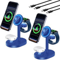 Hevanto 3 in 1 Wireless Charging Station for Apple MagSafe Charger, 15W Fast Magnetic Mag-Safe Charger Stand for iPhone 17 16 15 14 13 12 iWatch AirPods, 2Pack Blue (Adaptor Not Included) by Hevanto