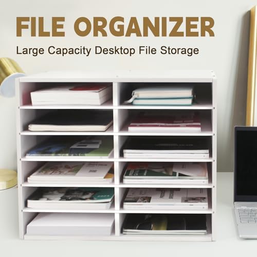 SONGWAY Desk Paper Storage Organizer - 12-Slot Literature Organizer with Adjustable Shelves, Countertop Mail Sorter Organizer, Desk File Sorter Organizer, Mailbox for Classroom Office, White - Image 3