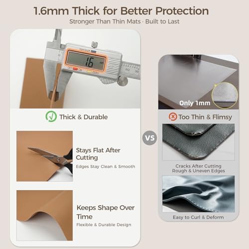 1.6mm Thick Leather 17x72 Inch Non-Slip Mat, Waterproof Countertop Protector, Large Kitchen Island Cover/Buffet Topper, Caramel Brown - Image 2
