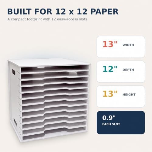 Scrapbook Paper Organizer Storage 12" x 12", 12 Slots File Sorter Storage, Desktop Paper Organizer Rack, 12 Tier Craft paper Holder for Home Office - Image 3