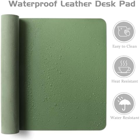 Aothia Leather Desk Pad Protector, Office Desk Mat, Large Mouse Pad, Laptop Desk Pad, Non-Slip PU Leather Desk Blotter, Waterproof Desk Writing Pad for Office and Home (Olive Green, 55" x 17") - Image 4