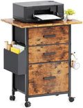 3-Drawer Mobile File Cabinet with 22" Wide Printer Stand, Fabric Filing Cabinet with Side Bag & Headphone Hook, Fits Letter/A4 Size Hanging File Folders, Rolling Home Office Organizer, Rustic Brown by Flrrtenv