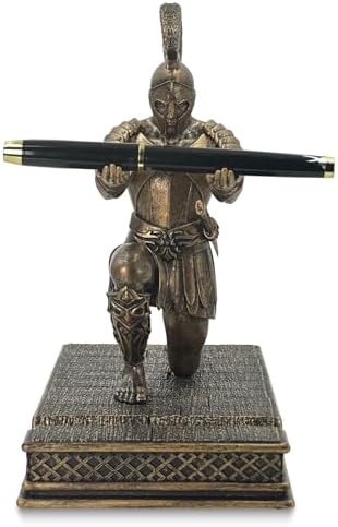 Roman Warrior Pen Holder knight Desktop Organizer and Accessories Resin Pen Holder as Gift with Short Swordfor Office and Home (Antique Bronze) - Image 2