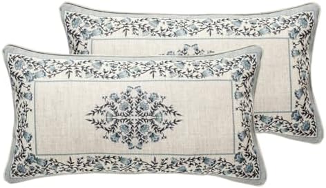 ISAENNE Designer Linen Throw Pillow Cover,Set of 2,20"x12"-Segerman A by Isaennehomedecoration