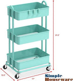 Simple Houseware 3-Tier Heavy Duty Metal Utility Rolling Cart, Turquoise - Image 6