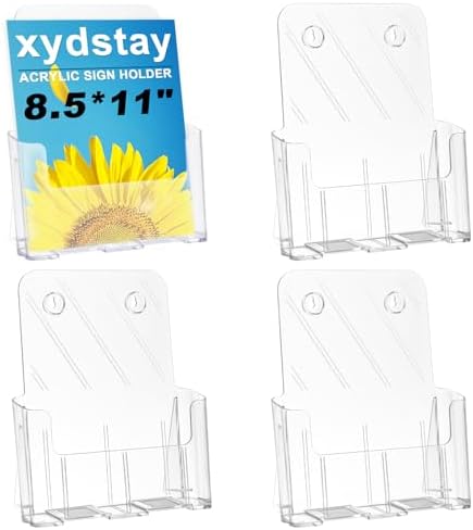 xydstay Acrylic Brochure Holder 8.5x11 Inches, Clear Display Stand, 4 Pack by xydled