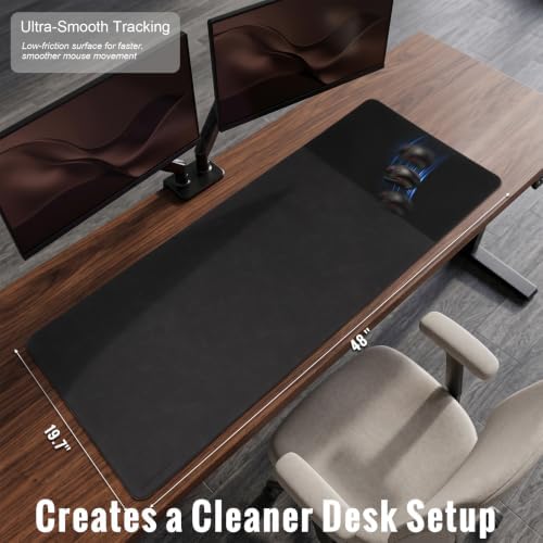 HAUTOCO Cork Desk Mat 48''x19.7'', Distressed PU Leather & Cloth Desk Pad - Image 2
