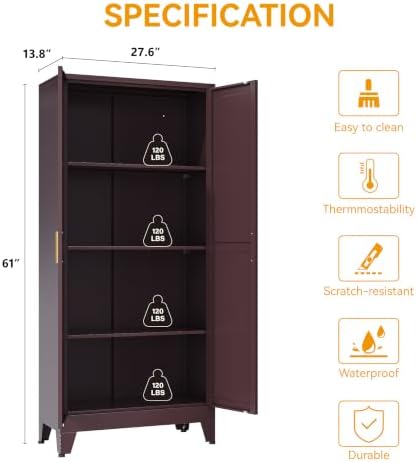 COFaR Metal Pantry Cabinet, Red Kitchen Storage Cabinets with 2 Barn Door - Image 3