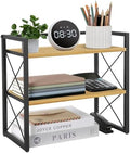 YINMIT Desktop Shelf Organizer, 2 Tier Office Shelves, Wood Desk Organizer Storage Rack and Freestanding Display Shelf for Office, Dormitory, Home (Black Wood) by YINMIT