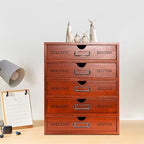 Vintage Wooden Drawers Organizer, 16-Drawer Desktop Storage Box With Drawers, Iron Label Holders, Apothecary Cabinet For Countertop Tea Coffee Pod Storage(5-Drawer/Brown) - Image 5