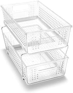 madesmart 2 Tier Organizer, Multi-Purpose Slide-Out Storage Baskets with Handles, Pack of 2, Plastic, Clear - Image 4