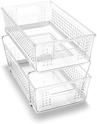 madesmart 2 Tier Organizer, Multi-Purpose Slide-Out Storage Baskets with Handles, Pack of 2, Plastic, Clear - Image 4