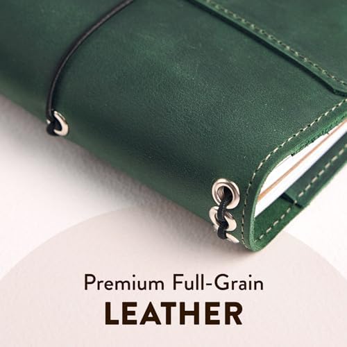 TORAKIP Leather Journal Cover for Field Notes – Handmade Refillable Notebook Cover with 3 Elastic Bands, Card Slots & Pen Holder, Small Travel Journal Cover 3.5" x 5.5" (Paper Not Included), Green - Image 3