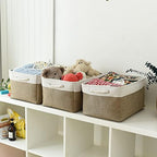 TheWarmHome Storage Basket for Organizing - 16x12x8 inch Large 3 Pack Collapsible Storage Bin for Shelves with Handles, Fabric Storage Cubes for Organizer Cloth Gift Toy Closet (Whiet & Khaki) - Image 5