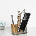 Lady Justice Statue Pen Holder Greek Roman Goddess of Justice Pen Stand Resin Figurine for Home Decor Law Office Desk Decor Ideal Gift for Lawyer Friends(Gold and Silver) - Image 5