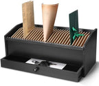 Wood Desktop Organizer with Drawer, 17 Inch 32 Section Bill & Mail & File Organizer Storage for Office Desk, Desktop Mail Holder and Office Supplies Storage, Letter and Paper Sorter(Black) - Image 4