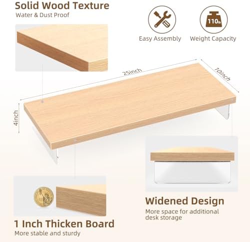 Monitor Stand Riser, 25x10 in Wood & Acrylic Computer Desk Organizer Shelf - Image 4
