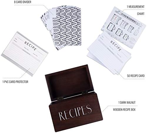 Wooden Recipe Box with 50 Recipe Cards & Dividers, 4x6 Card Holder, Walnut - Image 3