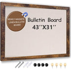 Large Magnetic Bulletin Board 43 x 31 Inch for Wall,Rustic Framed Cork Board with Linen for Home Office School,with 4 Push pins, 4 Magnets by Marribol
