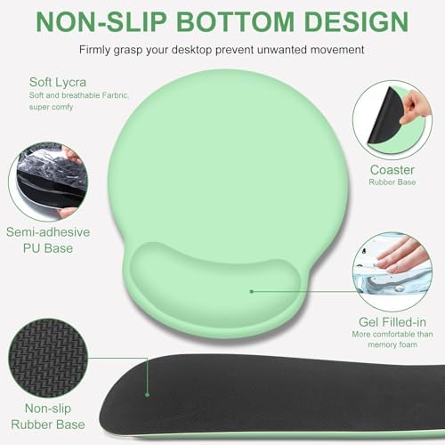 4 PCS Mouse Pad Desk Mat Protector, Keyboard Wrist Rest + Comfortable Mouse Pad with Wrist Rest +Coaster, Large Gaming Mousepad for Computer Laptop, 35.4"X 15.7" Deskpad for Office Home I Light Green - Image 5