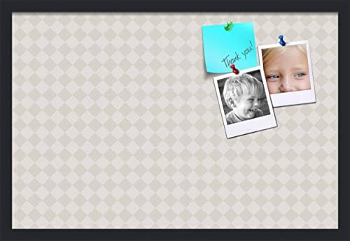 PinPix 27x18 inch Cork Bulletin Board. This Decorative Framed Pin Board Comes with Diamond Pattern in Shades of Grey Design and Satin Black. Ideal for Home, Office Decor or School (PinPix-373) by PinPixBulletinBoards