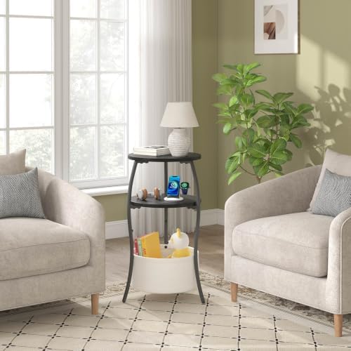 sthemc 3-Tier Small Round End Table Livingroom with Basket for Small Places - Image 4