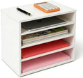 EMERIT 4-Tier Adjustable Paper Organizer, Large Capacity Desktop Organzier for Textbooks/Magazines/Office Files, Wooden Dividers, 7 lbs per Shelf, White by eMeritDirect