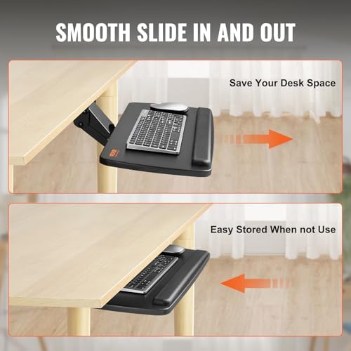 VEVOR Under-Desk Keyboard Tray, Adjustable for Height and Tilt, Slide-Out Design, Spacious 25x9.8 Inch Surface, Ideal for Home and Office Use - Image 4