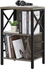 MNEETRUNG Small Bookcase,3 Tier Industrial Bookshelf with Metal Frame and Backboard,Low Grey Book Shelf,Book case for Small Spaces,Living Room,Bedroom and Home Office by MNEETRUNG