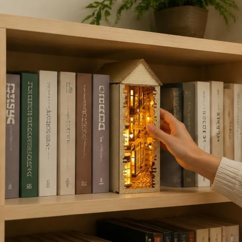 Wizard-Themed Book Nook Kit, Enchanted Street Wooden Bookshelf Insert, DIY Hand-Painted Fantasy Miniature Scene, Decorative Bookend Craft for Adults and Book Lovers(Advanced Edition) - Image 5
