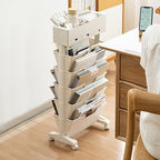 5 Tier Rolling Book Cart Multi-Functional Movable Storage Bookshelves - Image 2