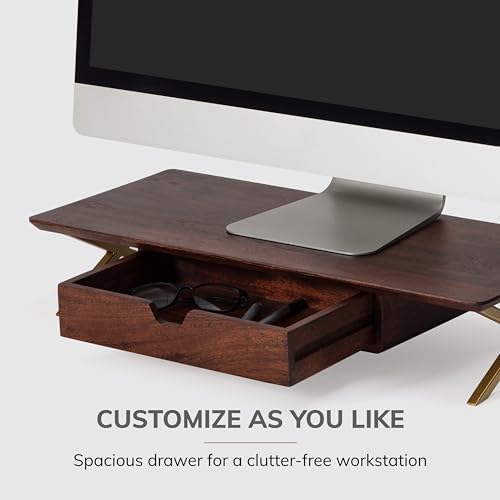Anji Mountain Monitor Stand for Desk - Desktop Organizer & Laptop Riser, Ergonomic Monitor Riser, Space-Saving, Durable, Easy Assembly & Ideal for Home & Office,Walnut, 24-Inch, Storage Edition - Image 2