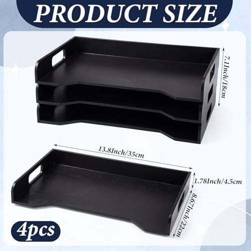Yinkin Wooden Stackable Paper Trays 4-tier Wooden Paper Organizer for Desk Letter Documents Woodens Desktop File Organizers for Desktop File Holder and Office Supplies Rack for Home Office Use (Black) - Image 2