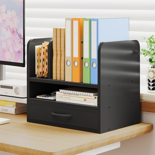 Desk File Organizer for Home, Office, School, Wooden Frame Desktop Storage Solution for Office Supplies, Documents, Papers, Folders and Stationery, Space-Saving and Stylish Document Sorter - Image 3