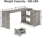 HSH Grey L Shaped Computer Corner Desk with 3 Storage Drawers 60 inch - Image 2