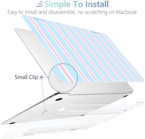 MEEgoodo for MacBook Air 13.3 inch Case 2021 2020 2019 2018 A2337 M1 A2179 A1932, Laptop Shell for MacBook Air M1 with Keyboard Webcam Cover & Trackpad Film & Type C Adapter, Pink and Blue Stripes - Image 5