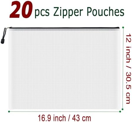 20pcs Mesh Zipper Pouch Bags, Multipurpose Waterproof Organization Storage Bag for Office School Home Travel (A3 Size 16.9''x12'', White and Black) - Image 2