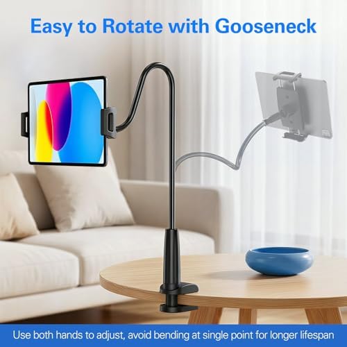 MAGIPEA Gooseneck Tablet Holder for Bed, 34in Reinforced Flexible Arm Tablet Stand with 360° Rotation, Hands-Free Clamp Mount for 4.7–13" iPad, Kindle, Galaxy Tab, Switch - Image 7
