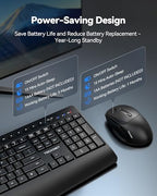 TECKNET Wireless Keyboard and Mouse Combo, Full Size Ergonomic Keyboard and Mouse with Wrist Rest & Phone Tablet Holder, Sleep Mode, 2.4G Lag-Free Cordless Silent Computer Mouse for Laptop PC Windows - Image 6