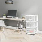 HOMZ Drawer Tower, 3-Tier Storage Cart with Removable Wheels, White Frame - Image 2