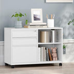 MIIIKO 3 Drawer File Cabinet with Lock, Metal Lateral Rolling Printer Stand Filing Cabinets for Home Office Storage,A4, Letter,File Folders(White) - Image 5