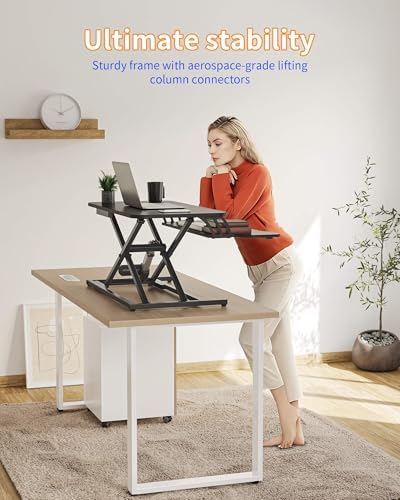 YIHAYO 32" Electric Standing Desk Converter, Adjustable Desk Riser, Black - Image 4