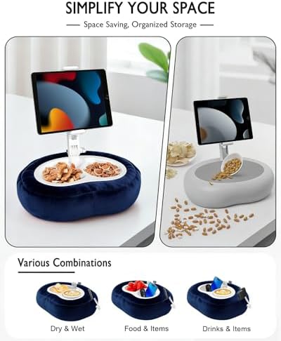 Miledi Tablet Pillow Stand for Bed with Detachable Snack Bowl, Blue - Image 3