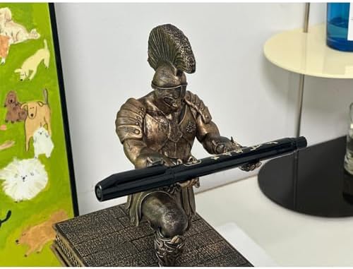 Roman Warrior Pen Holder knight Desktop Organizer and Accessories Resin Pen Holder as Gift with Short Swordfor Office and Home (Antique Bronze) - Image 5