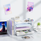 gianotter Desk Organizers and Accessories with File Holder, 4-Tier Desk Accessories & Workspace Organizers with Drawer and 2 Pen Holder, Paper Organizer for Office Supplies (White) - Image 7