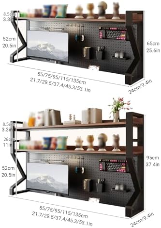 2/3 Tier Desk Shelf with Pegboard & Storage Accessories, Metal Desk Storage Organizer Shelf Space-Saving, DIY Table Countertop Shelves for Dorm, Office(White+Walnut,65 * 115cm/25.6 * 45.3in) - Image 2